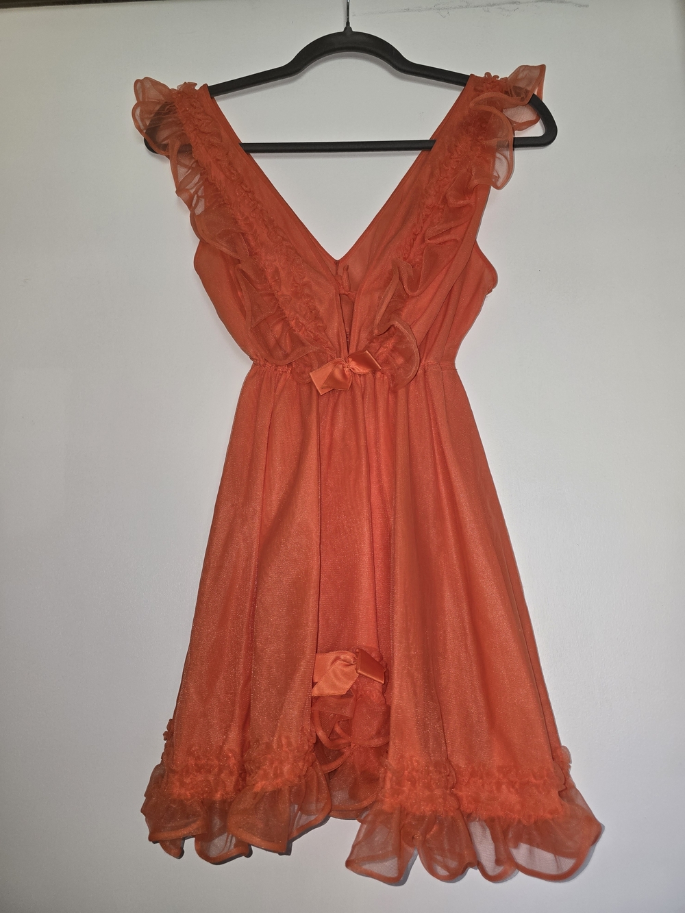 Vintage Roberta Lingerie New Zealand Coral Sheer Nylon Babydoll Nightgown Small - Picture 4 of 6